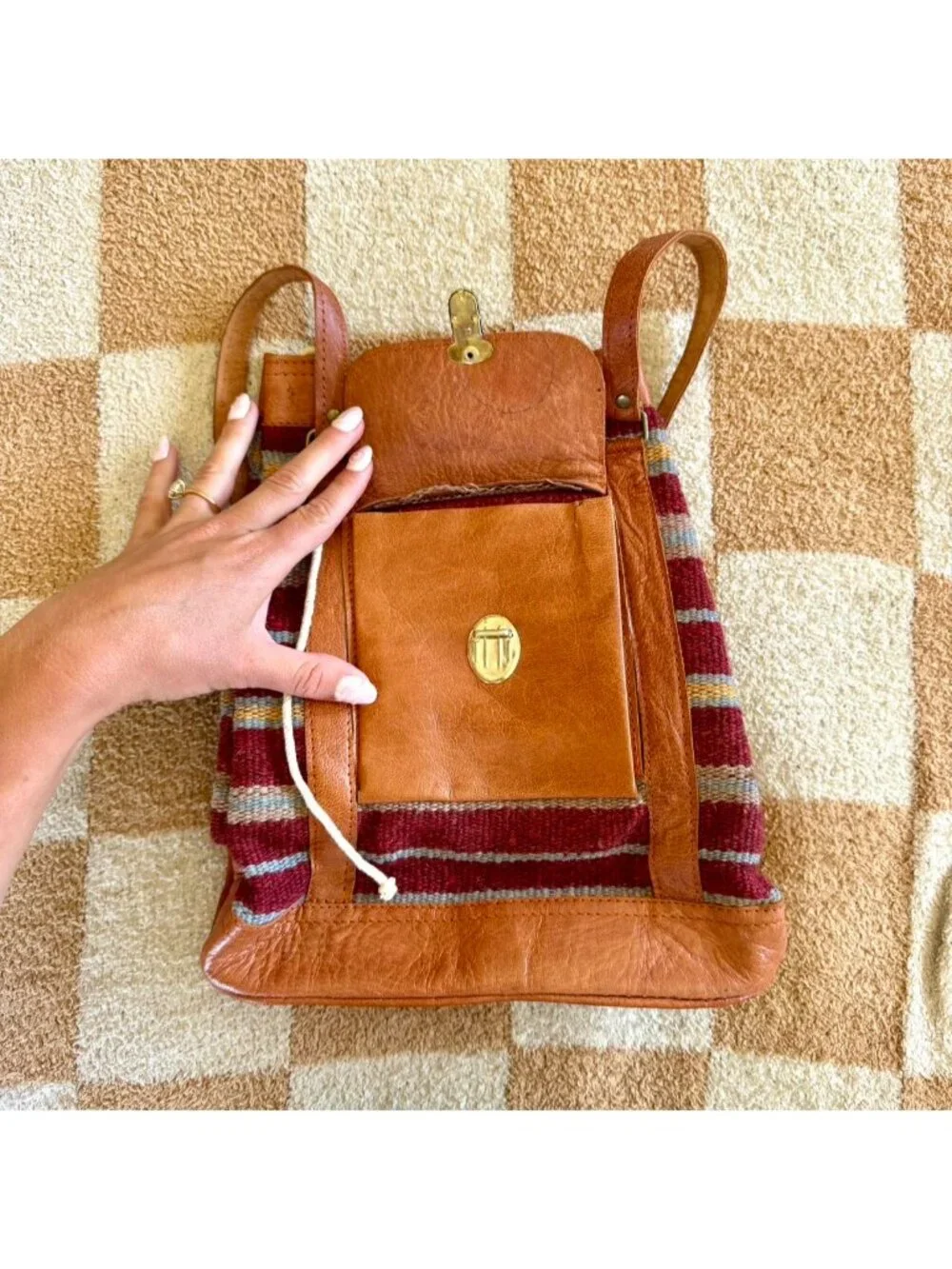 AMERICAN VINTAGE HANDMADE BOHO BAG SHOULDER PURSE RED BROWN - Picture 4 of 6